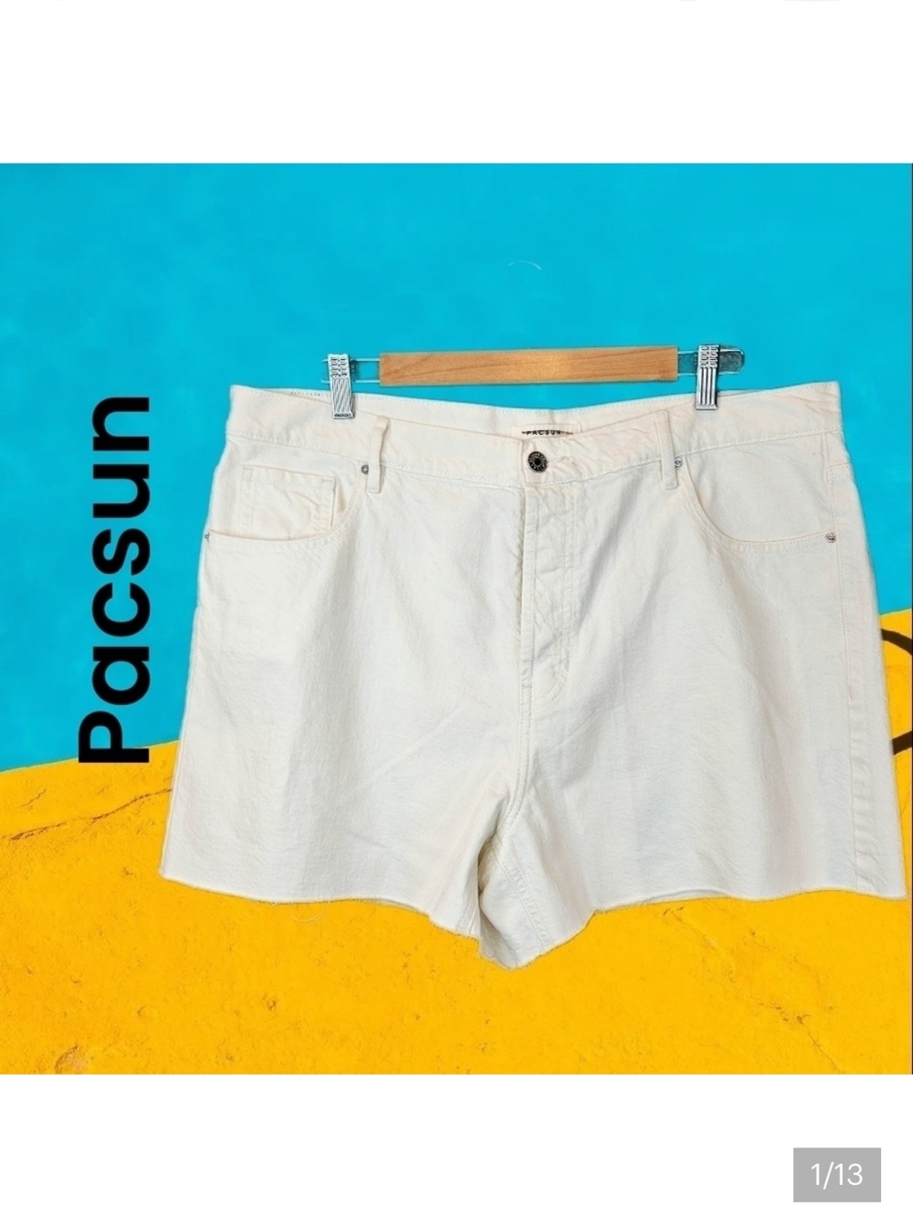 Pacsun Women's Off White Vintage Cut Off Denim Short Sz 32 Button Fly All Cotton